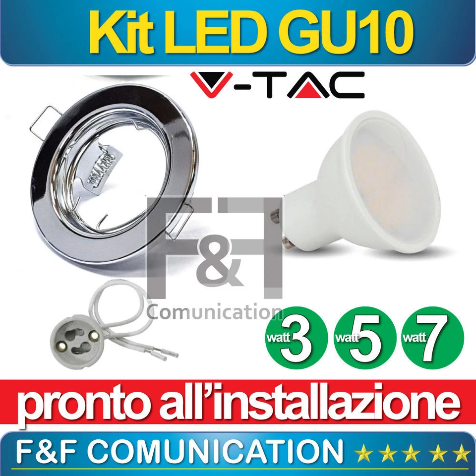 V-TAC Porta Faretto non ORIENTABILE da Incasso Lampadine LED PortafarettI GU10 GU5.3