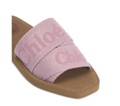 ❤️ Chloe Woody Flat Logo Ribbon Slide Creamy Lilac SZ 38 | eBay