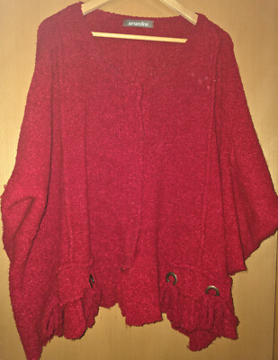AMANDINE Tolle Strickjacke Rot, Boucle, oversize, Lagenlook, EHG