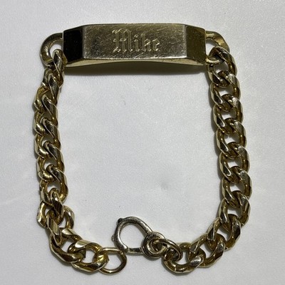 VTG Men s Gold Tone ID Bracelet 9  Monogramed MIKE