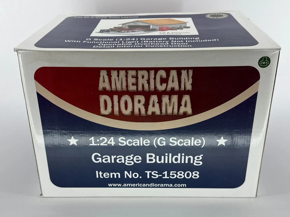 American Diorama 1:24 G Scale Garage Building TS-15808 Light Door Opens NEW - Image 3 of 4