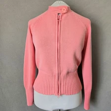 Bubblegum Pink Zip Up Cardigan Sweater 100% Cotton Field Gear L