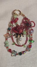 Mauve And Green Sparkley Decorative Flower Designer Beaded Phone Charm