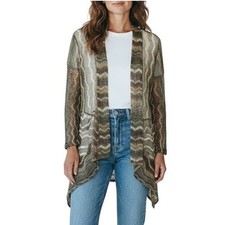 Chicos Womens Sweater 3 XL Brown Beige Mesh Open Cardigan Boho Hippie Beachy