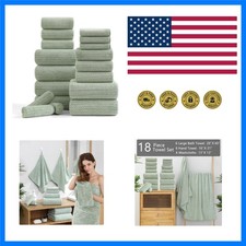 18 Piece Bath Towels Set,100 Microfiber Family Bathroom Towel with Hanging L...