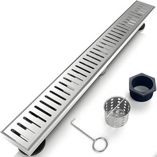 Eblog 28 Inch Linear Shower Drain Bathroom Kitchen Silver Floor Drain Removable