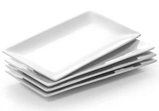 12" Rectangle Plates Set of 4 - White Serving Platters for Party, 12-Inches