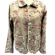 NEW "REVERSABLE" Artsy ,Floral, Cottage Core, Embroidered, 100 Linen,Blazer,PM