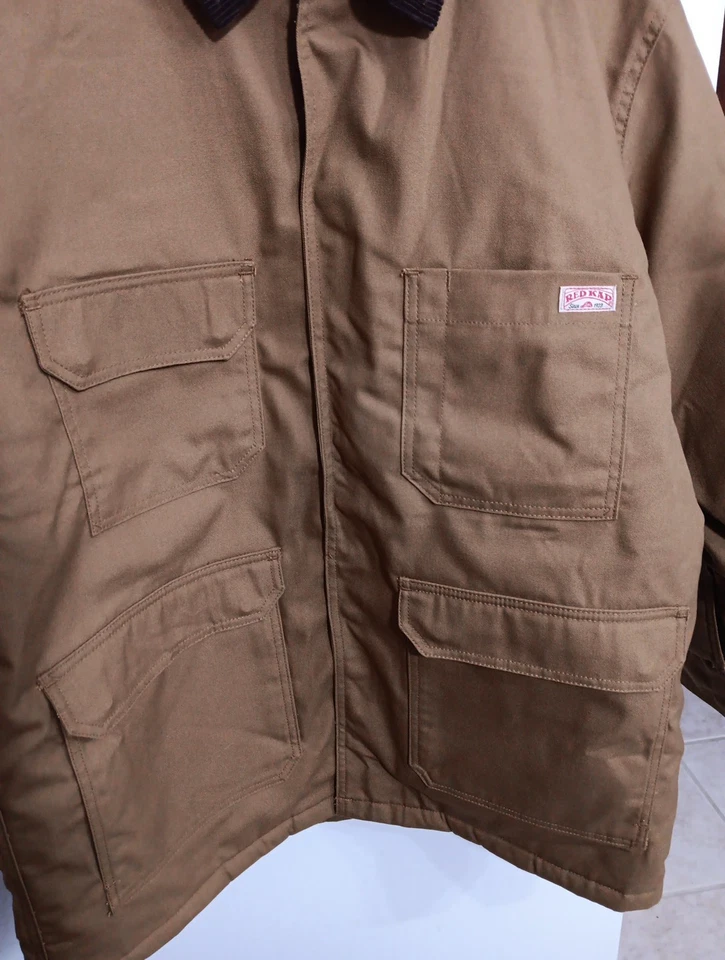 Red Kap Barn Work Coat Pockets Snap Button Closure Large Quilted Insulated Brown - Image 2 of 4