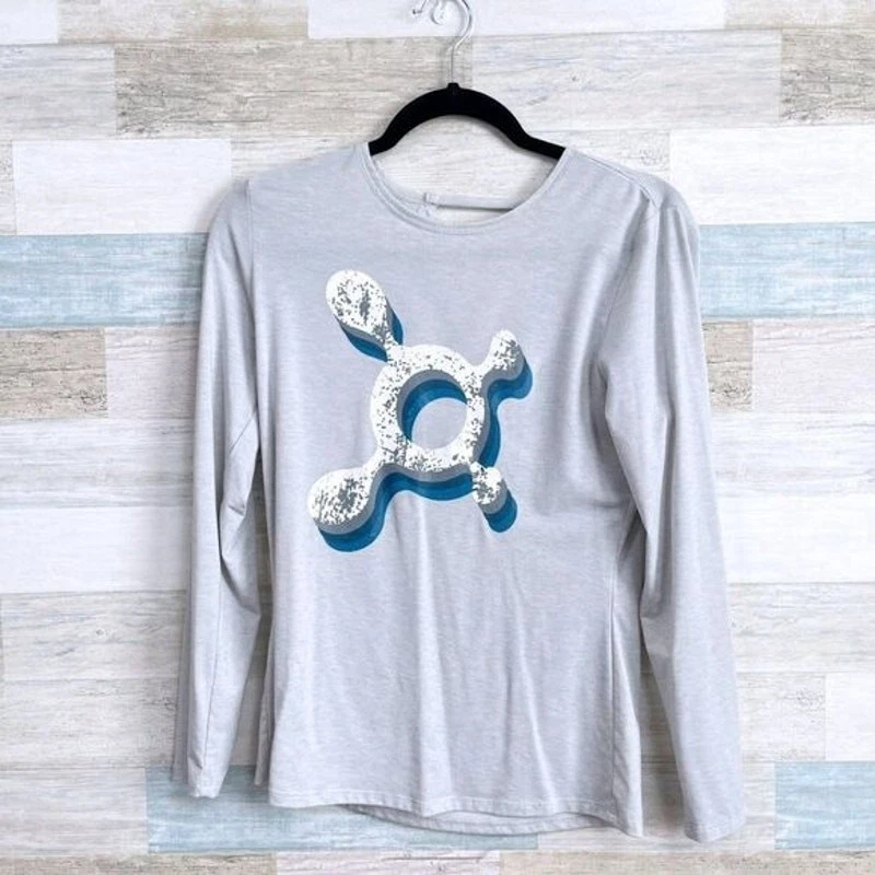 ORANGE THEORY Logo Long Sleeve Tee Gray Strappy Open Back Womens XS