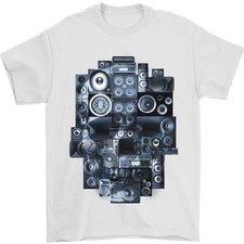 Camiseta Hombre Speaker Skull Music Hi-Fi 100% Algodón Blanca Jersey