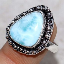 925 Silver Plated Larimar Ring US 9 Ethnic Gift GW