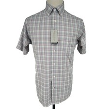 Daniel Cremieux Men's M Gray Plaid Short Sleeve Button-Up Shirt NEW