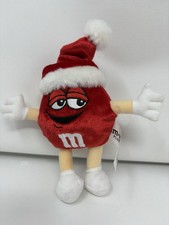 Vintage M&M Red Candy Christmas Ornament Santa Hat 2001 Mars Plush Toy