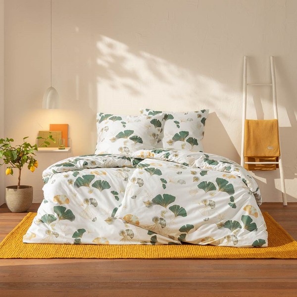 Estella Mako-Satin BettwäSche 135X200 Gisele GrüN BläTter Gingko 7702-530-image