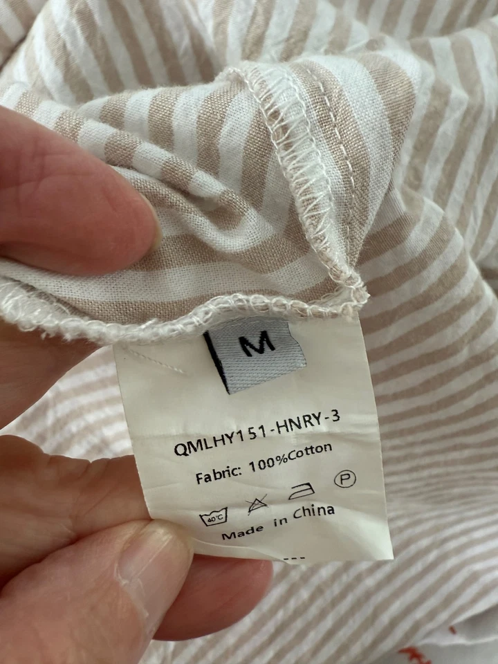 Beige White striped cotton Maxi Shirt Dress w/ pockets Women's M/L - Image 3 of 3