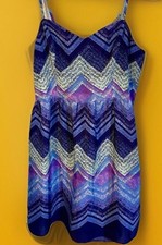 American Eagle💙Women’s Dress Tank Adjustable  Strap Cut Out Blue Chevron Sz 10