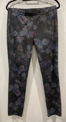 Clara Sun Woo Women L Bootcut Pants Elastic Waist High Rise Gray Floral Stretch