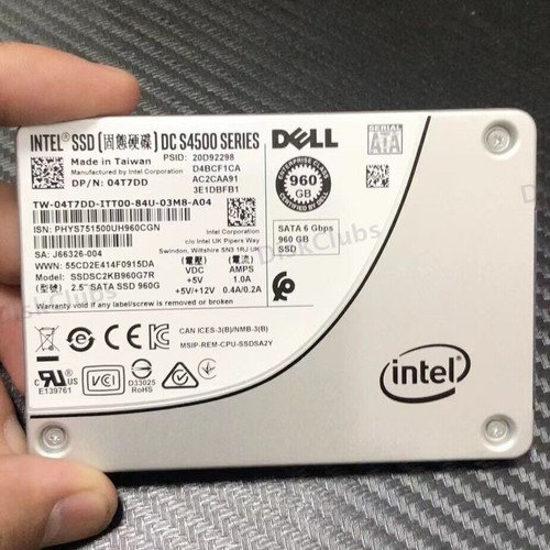 Dell 04T7DD Intel S4500 960GB 2.5" SATA III 6Gbps SSDSC2KB960G7R SSD 95% Health