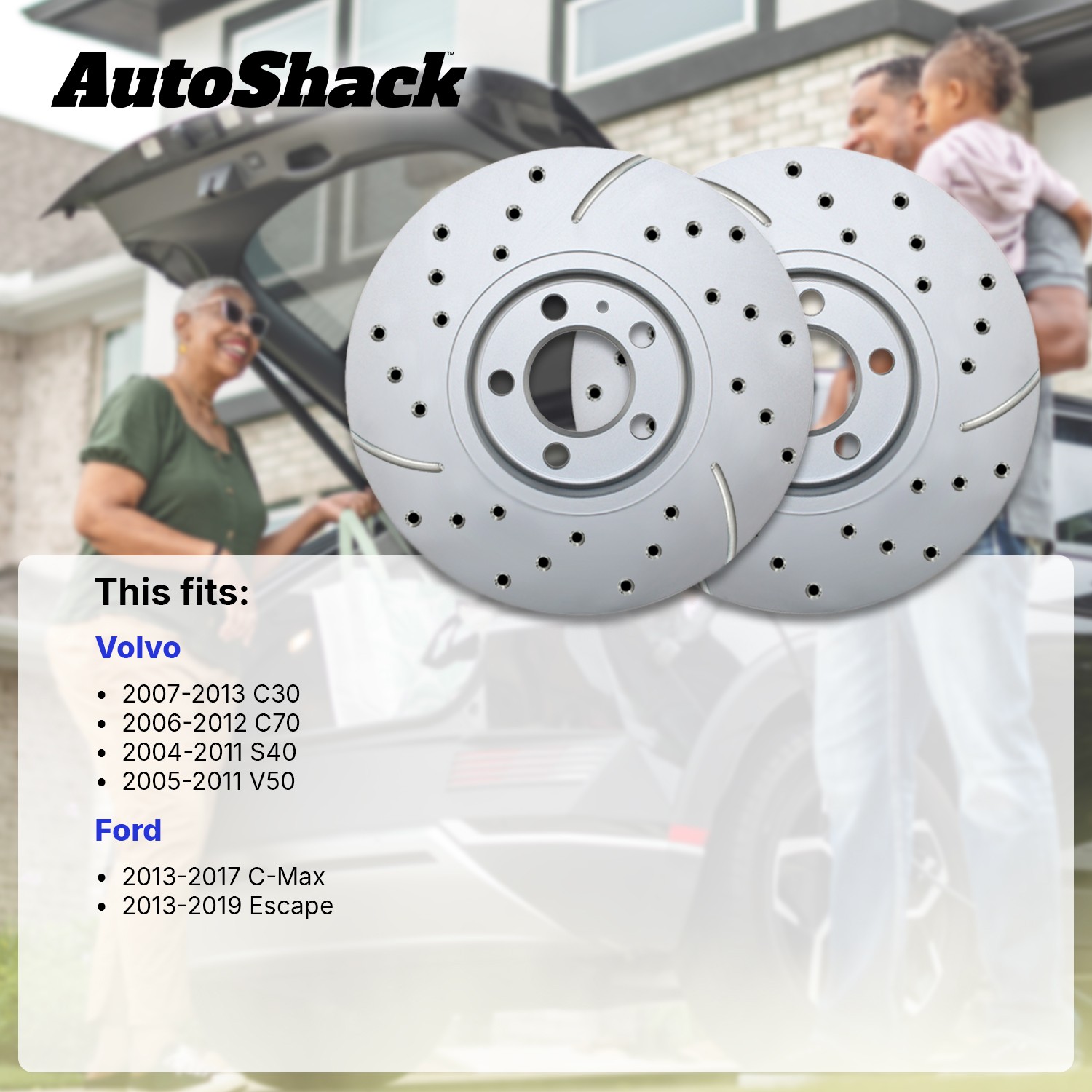 Front Drilled Coated Brake Rotors Pair 2 for Ford Escape C-Max Volvo S40 C70 C30