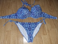 Gorgeous Blue PRIMARK push-up underwired bikini top bottom set size 34C 12