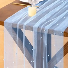 Pearl Gauze Table Runner Spring Easter Sheer 10FT Tulle Dining Wedding Birthd...