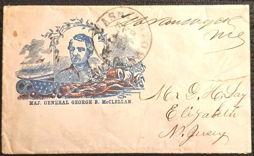 Civil War Patriotic -Very Rare General McClellan in a Wreath Surrounded by Flags