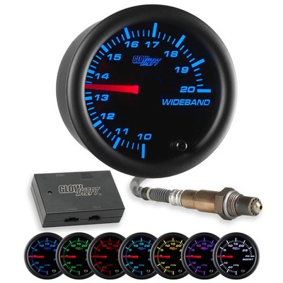 GlowShift Analog Wideband Air/Fuel Ratio Gauge Kit w/ O2 Sensor, Black 7 Color 