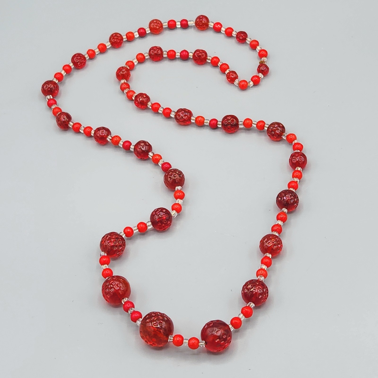 Art Deco Red Pressed Dimpled Translucent Opaque G… - image 1