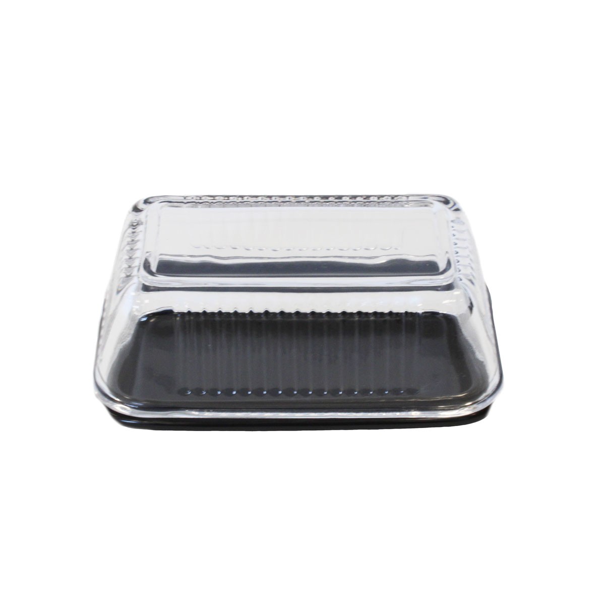 Glass Ridged Butter Dish with Black Base