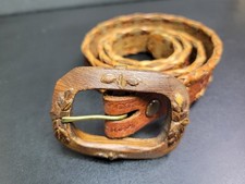 Vintage handmade leather western belt Wooden Belt Buckle