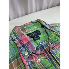 Ralph Lauren Boys Green Pink Madras Plaid Button Down Shirt Size 5 Long Sleeve
