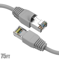 75FT Cat6A RJ45 LAN Network Ethernet Modem SSTP Shielded Patch Cable 26AWG Gray