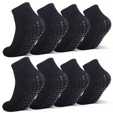 Grip Non Slip Socks For Kids 4-16 Years Old , 12-16 Years 8 Pairs Black