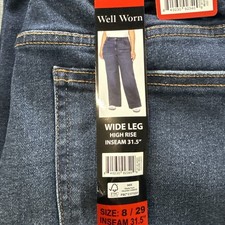 Well Worn Women's Wide Leg High Rise Jeans, Dark Blue Size 8/29 inseam 31.5 NWT