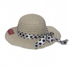 Juncture Women s Straw Sun Hat with Black White Polka Dot Ribbon Bow