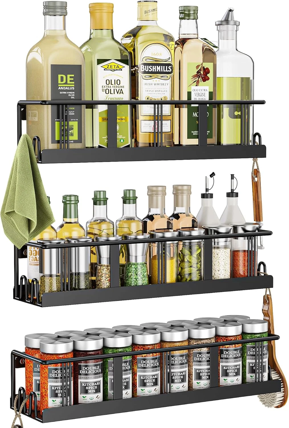 Spice Rack Wall Mounted 3 Pack, Space-Saving Spice Organizer for Spice Jars and
