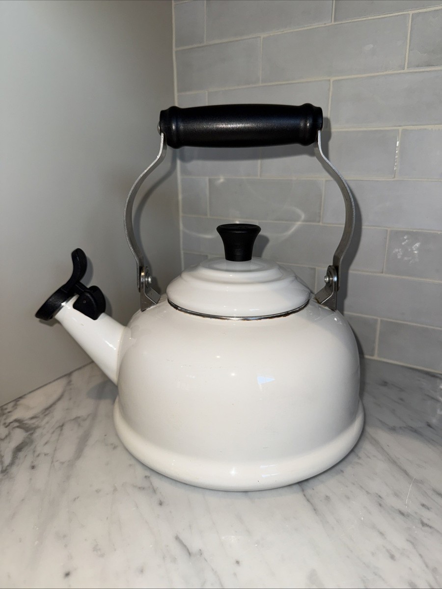 Le Creuset White Enamel Coated 1.7 Q Tea Kettle Whistling | eBay