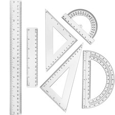 Student Ruler Set 6 Pcs, 12 Inch 6 Inch, Geometry Protractor, Clear