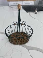 Green Metal Wire and Rattan Rustic Basket With Handle