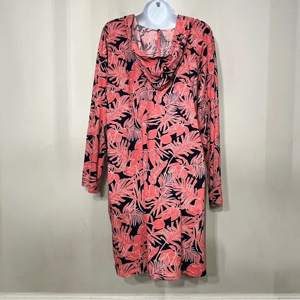 Vestido de Natación Lands End Con Capucha con Bolsillos Tropical Floral Playa Algodón 1X Foto 2 de 4