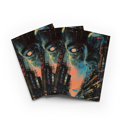 Japanische Cyberpunk Stadt Grußkarte Tokyo Sci Fi jeder Anlass 3er Set leer