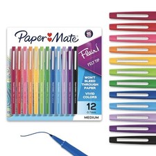 PAPER MATE FLAIR FELT TIP PENS, MEDIUM POINT 0.7MM, ASSORTED COLORS, 12 PACK