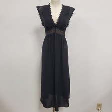 Shein Womens Crochet Inlet Whimsigoth Babydoll Midi Dress Size M Dark Romantic