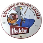 Vintage Heddon Fishing Lures Sign - Fish Tackle Lures Gas Ad Pump Porcelain Sign