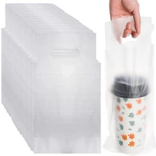 DEAYOU 500 Pack Handle Drinking Poly Bags, Clear Cup Carrier with 