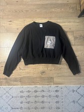 Nike Black Crewneck Sweatshirt with Gray Pocket - Cropped Fit Large Women's