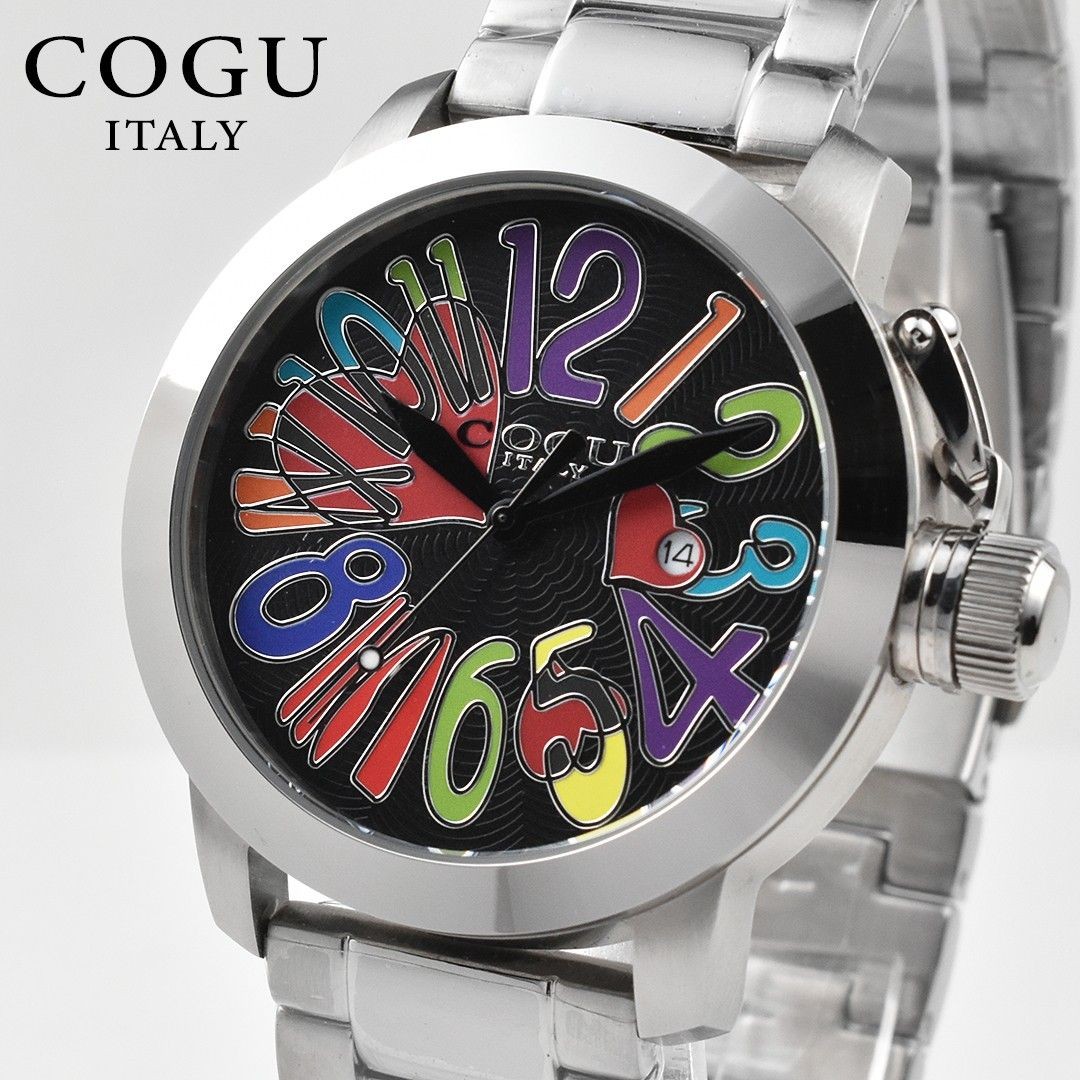 COGU Italy Big Case 44mm Colorful Dial Black Quartz Stainless 