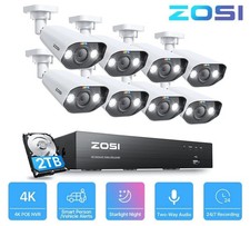 ZOSI 8CH 4K 8MP POE Camera System with 2TB HDD 2-way Audio Recording Outdoor