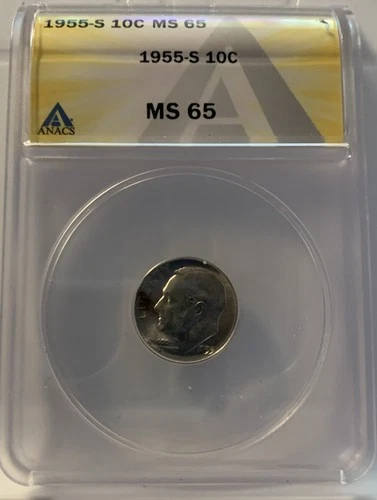 1955 – S Dime, ANAC Graded MS65, grading cost $15,  $.10 Silver Coin 🪙.